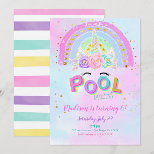 Water Kleur Eenhoorn & Zwembad Verjaardag Uitnodig Kaart