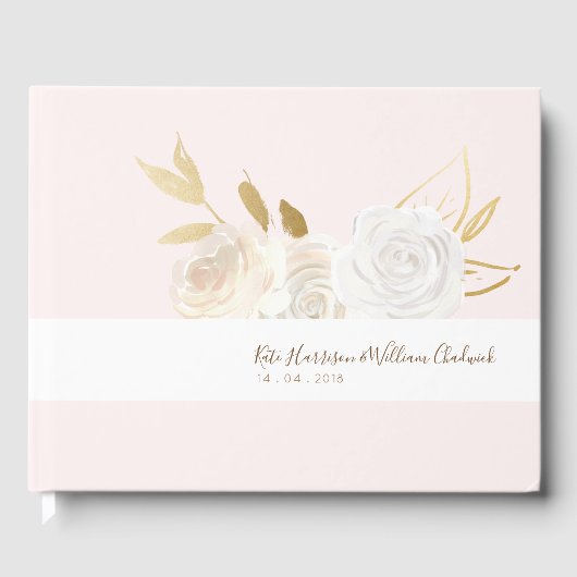 Water Kleur Elegant White Roses Guest Book Gastenboek (Voorkant)