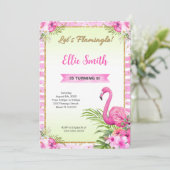 Water Kleur Flamingo Verjaardag Uitnodiging (Staand voorkant)