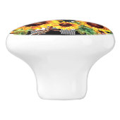 Water Kleur Haan Zonnebloem Geel Zwart Plaid Keramische Knop (Zijkant)