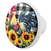 Water Kleur Haan Zonnebloem Geel Zwart Plaid Keramische Knop (Rechts)