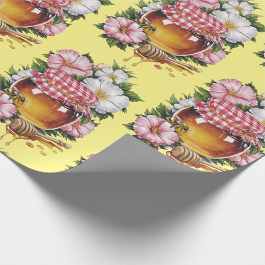  Water kleur Honey Jar Flowers nostalgie Cadeaupapier (Hoek)