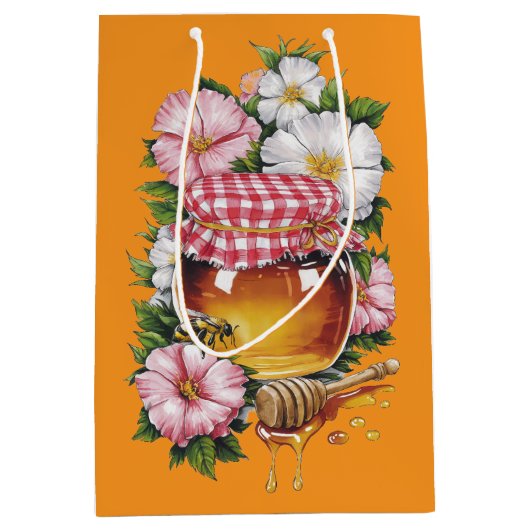  Water kleur Honey Jar Flowers nostalgie Medium Cadeauzakje (Voorkant)