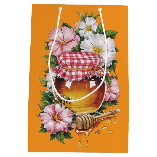  Water kleur Honey Jar Flowers nostalgie Medium Cadeauzakje (Achterkant)