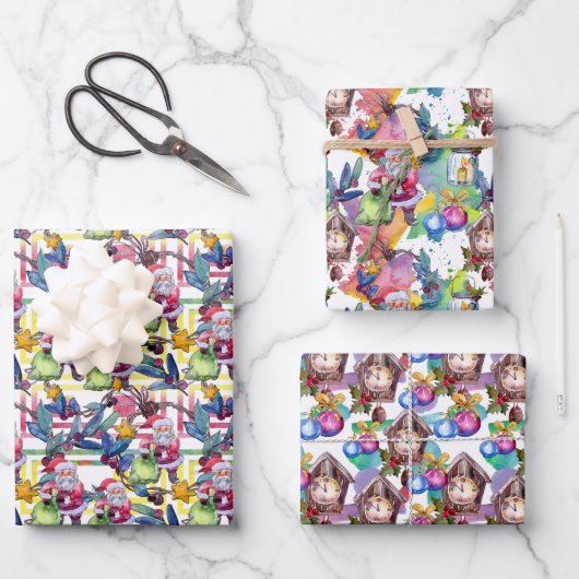 Water kleur Kerstmis Kerstman klok pastel Inpakpapier Vel (Voorkant)