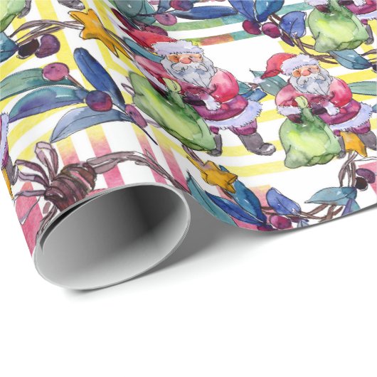 Water Kleur Kerstmis Santa Pastel Cadeaupapier (Rol Hoek)