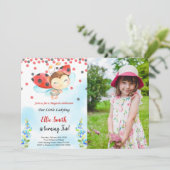 Water Kleur Ladybug Verjaardag Foto uitnodiging (Staand voorkant)