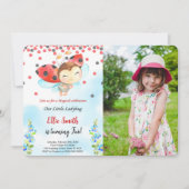 Water Kleur Ladybug Verjaardag Foto uitnodiging (Voorkant)