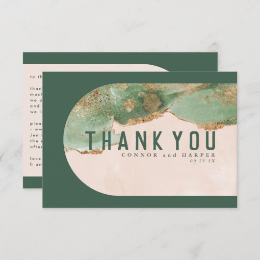 Water-kleur Modern | Ovale boog Abstracte smaragd Bedankkaart (Voorkant / Achterkant)
