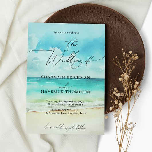 Water Kleur Ocean Beach Budget Bruiloft Kaart