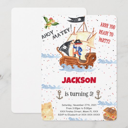 Water Kleur Pirate Uitnodiging (Voorkant / Achterkant)