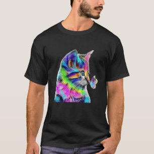 Water Kleur Regenboog Kat Met Kleurrijke Vlinder T-shirt