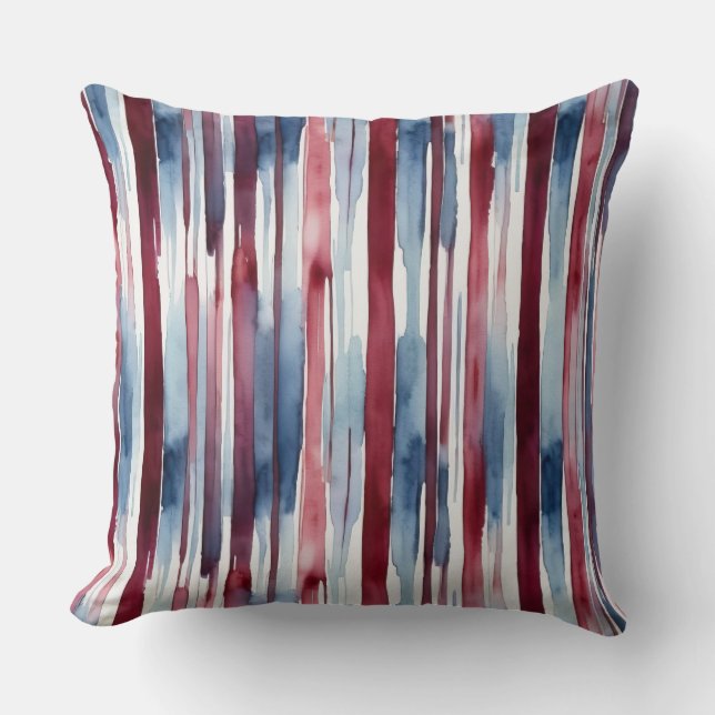 Water Kleur Strepen Blauw en bordeauxrood Kussen (Voorkant)