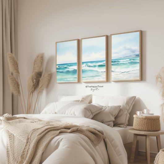 Water Kleur Turquoise Strand Print 3 van 3 Poster