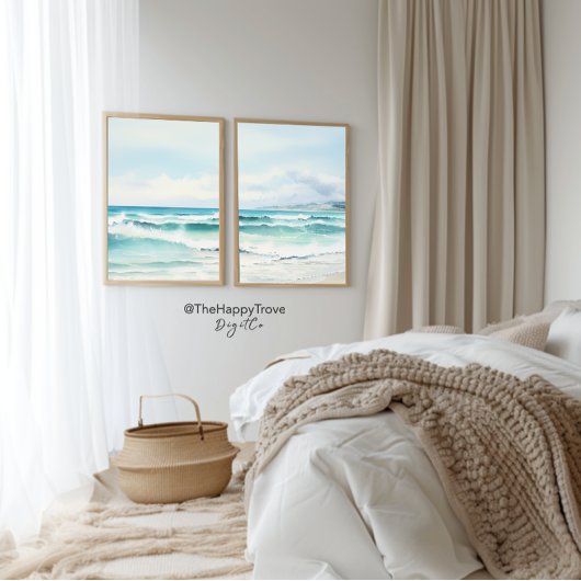 Water Kleur Turquoise Strand Print 3 van 3 Poster