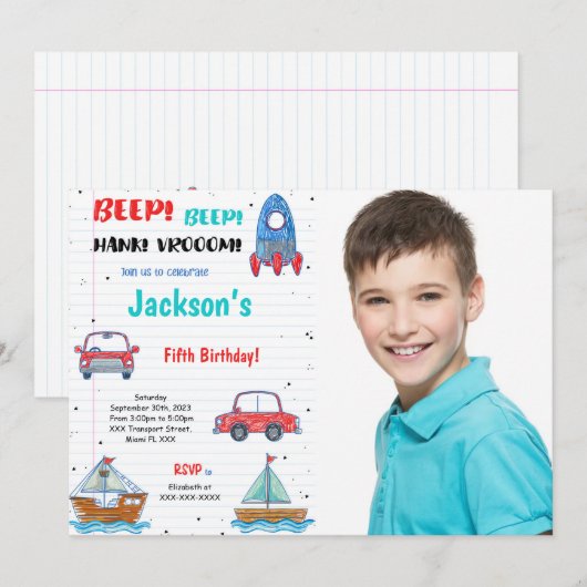 Water Kleur Vervoer Verjaardag Foto Kaart (Voorkant / Achterkant)