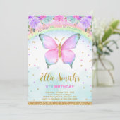 Water Kleur Vlinder Verjaardag Uitnodiging (Staand voorkant)
