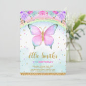 Water Kleur Vlinder Verjaardag Uitnodiging (Staand voorkant)
