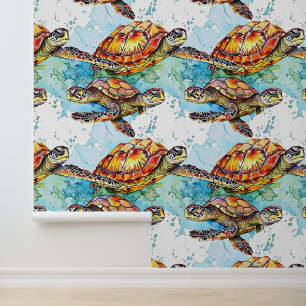Water kleur Zee schildpad Behang