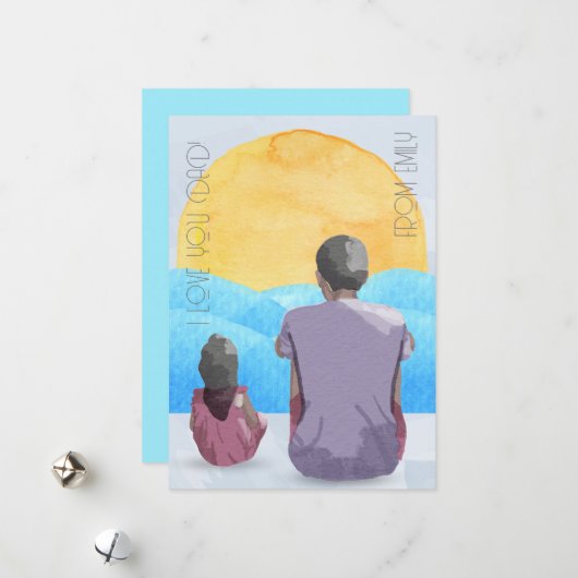 Water kleur Zee uitzicht voor papa Feestdagenkaart (Voorkant / Achterkant in situ)