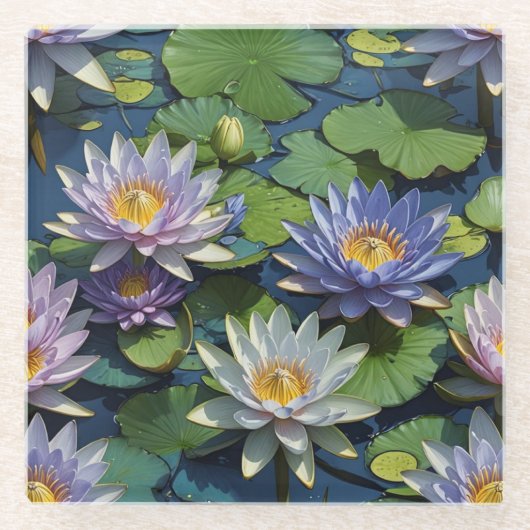 Water Lelie levendige bloem Glazen Onderzetter (Voorkant)