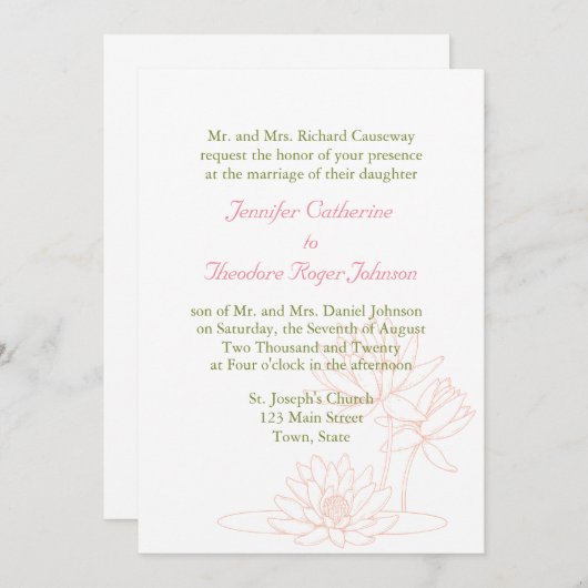 Water Lelie Trouw Uitnodiging (Voorkant / Achterkant)