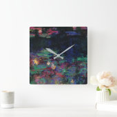 WATER LIES GREEN POND Claude Monet Dark Floral Vierkante Klok (Huis)