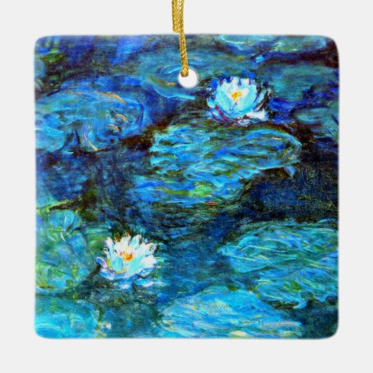 Water Lilies (blauw) van Claude Monet Keramisch Ornament (Voorkant)