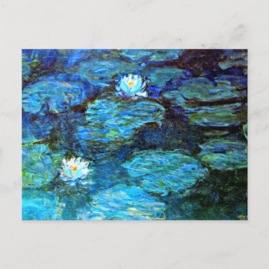 Water Lilies (blue) by Claude Monet Feestdagenkaart (Voorkant)