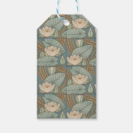 Water Lilies Lily Art Nouveau Natuur Cadeaulabel (Voorkant)