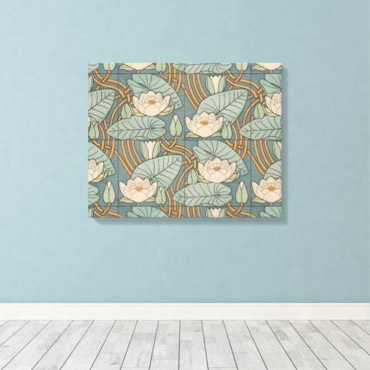 Water Lilies Lily Art Nouveau Natuur Canvas Afdruk (Insitu (Houten vloer))
