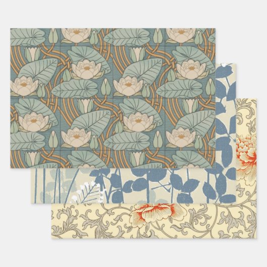 Water Lilies Lily Art Nouveau Natuur Inpakpapier Vel (Set)