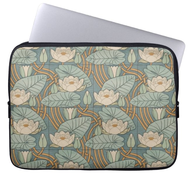 Water Lilies Lily Art Nouveau Natuur Laptop Sleeve (Voorkant)
