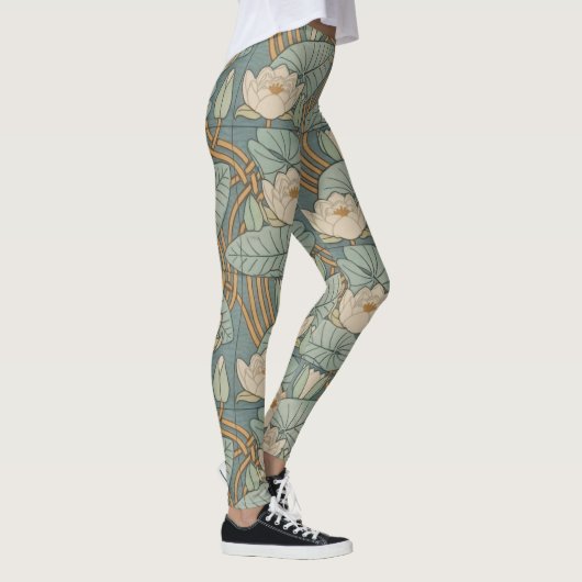 Water Lilies Lily Art Nouveau Natuur Leggings (Rechts)