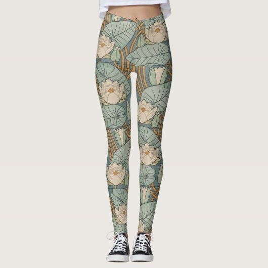 Water Lilies Lily Art Nouveau Natuur Leggings (Voorkant)