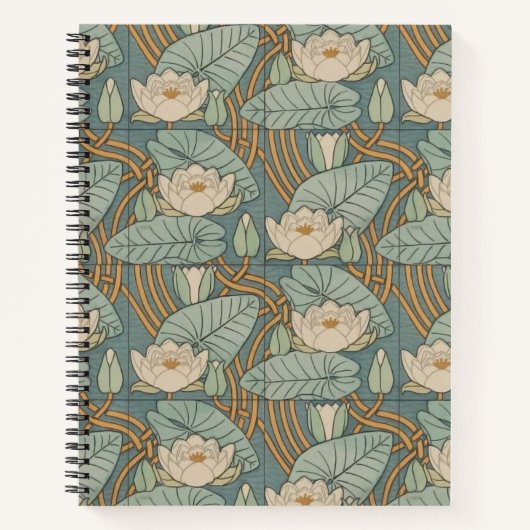 Water Lilies Lily Art Nouveau Natuur Notitieboek (Voorkant)