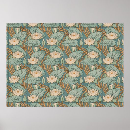 Water Lilies Lily Art Nouveau Natuur Poster (Voorkant)