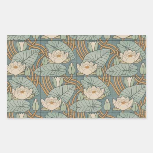 Water Lilies Lily Art Nouveau Natuur Rechthoekige Sticker (Voorkant)