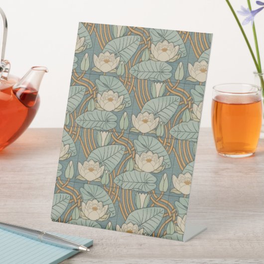 Water Lilies Lily Art Nouveau Natuur Reclamebord Met Voetstuk (Insitu)