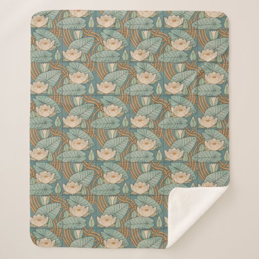 Water Lilies Lily Art Nouveau Natuur Sherpa Deken (Voorkant)