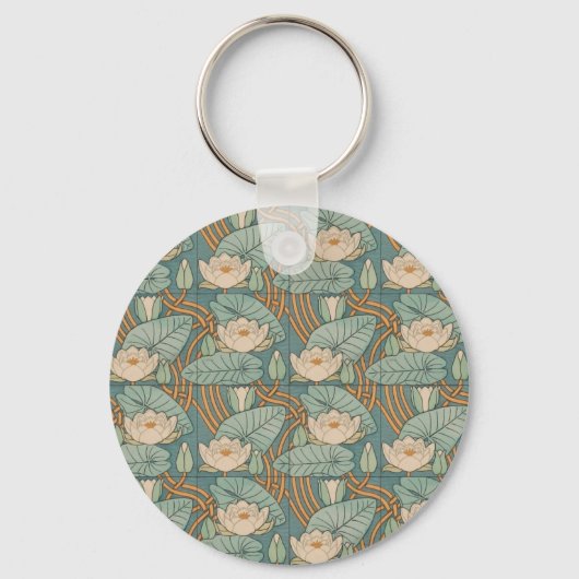 Water Lilies Lily Art Nouveau Natuur Sleutelhanger (Voorkant)