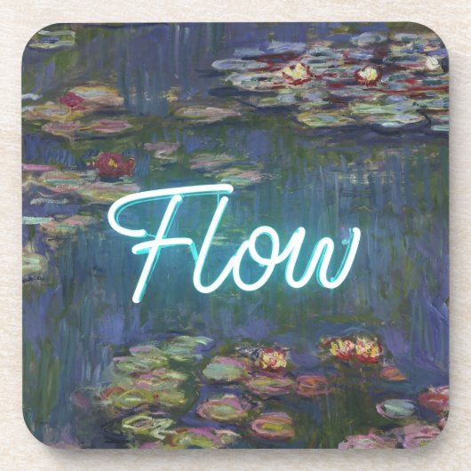Water Lilies Remix – Neon “FLOW” Wall Art & Gifts Bier Onderzetter (Voorkant)