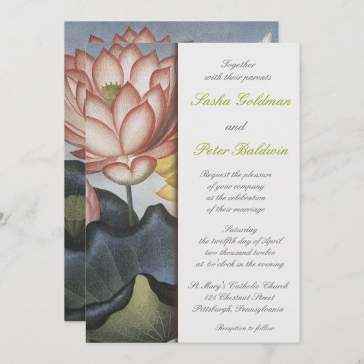 Water Lilly Floral Wedding Invitation Kaart (Voorkant / Achterkant)