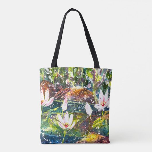 Water Lilly Pond waterverf canvas tas (Achterkant)