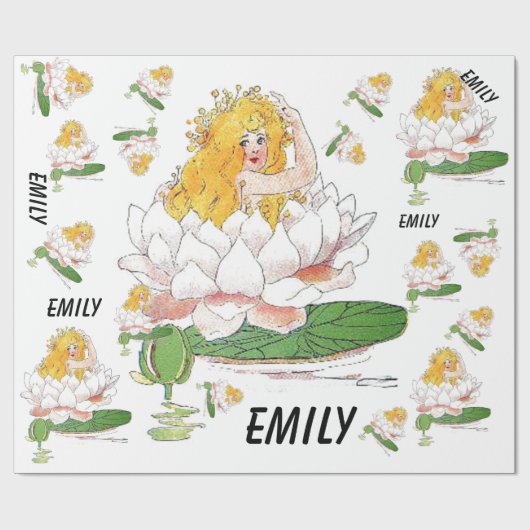 Water Lily Cute Flower Child Floral Fairy Girl Cadeaupapier (Vlak)