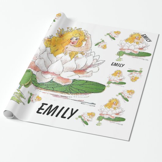 Water Lily Cute Flower Child Floral Fairy Girl Cadeaupapier (Uitgerold)