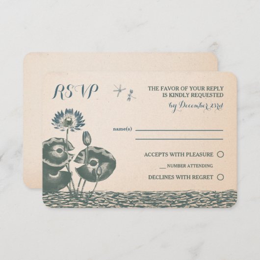 Water Lily en Dragonfly RSVP Uitnodiging (Voorkant / Achterkant)