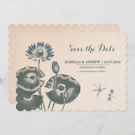 Water Lily en Dragonfly sparen de datum Save The Date (Voorkant / Achterkant)