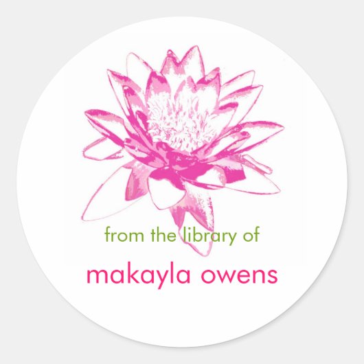 Water Lily Exlibris Ronde Sticker (Voorkant)