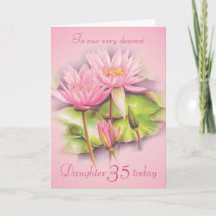 Water lily floral pink daughter 35th birthday card kaart